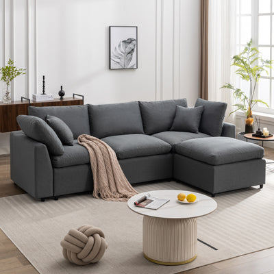 [ Video Provided]U_STYLE Down Filled Upholstery Convertible Sectional Sofa, L Shaped Couch with Reversible Chaise