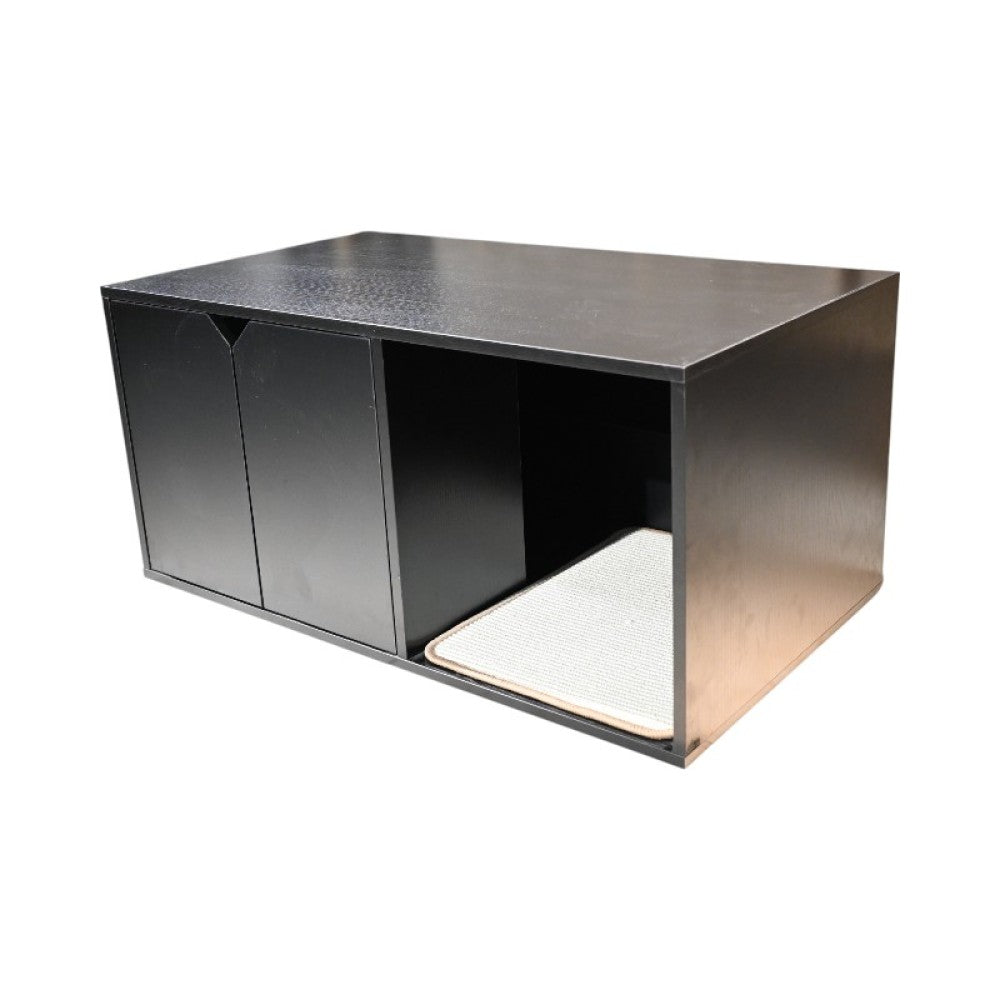 35.83" Cat Litter Box Enclosure Hidden Furniture (Scratch Pad Included), Modern Black Cat House with Corrugated Cardboard Scratching Pad - 35.83" x 20.47" x 17.05", 52 lbs