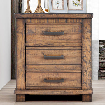 SunJet Rustic Three Drawer Reclaimed Solid Wood Farmhouse Nightstand (old sku:WF298401AAD)