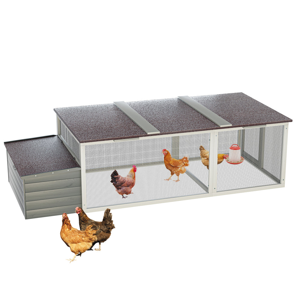 20.93ft² Large Wooden Chicken Coop Outdoor Hen House with Nesting Box & Weatherproof Asphalt Roof, Walk-in Poultry Cage with Secure Locks, Metal Mesh Run for Backyard Farm Use