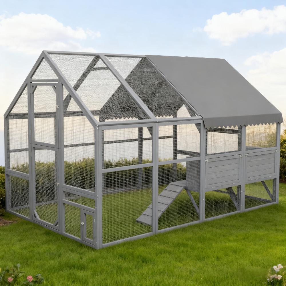 Gray  Large Chicken Coop for 8-12 Chickens with Water-Resistant and Anti-UV Cove ,Nesting Box