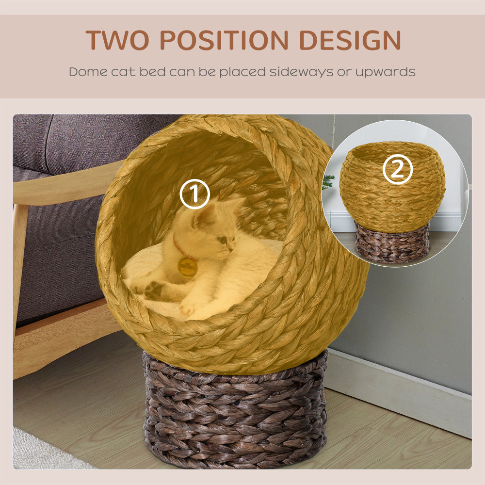 PawHut Handwoven Elevated Cat Bed with Soft Cushion & Cat Egg Chair Shape, Cat Basket Bed Kitty House with Stand, Raised Wicker Cat Bed for Indoor Cats, 23.5" H, Gray