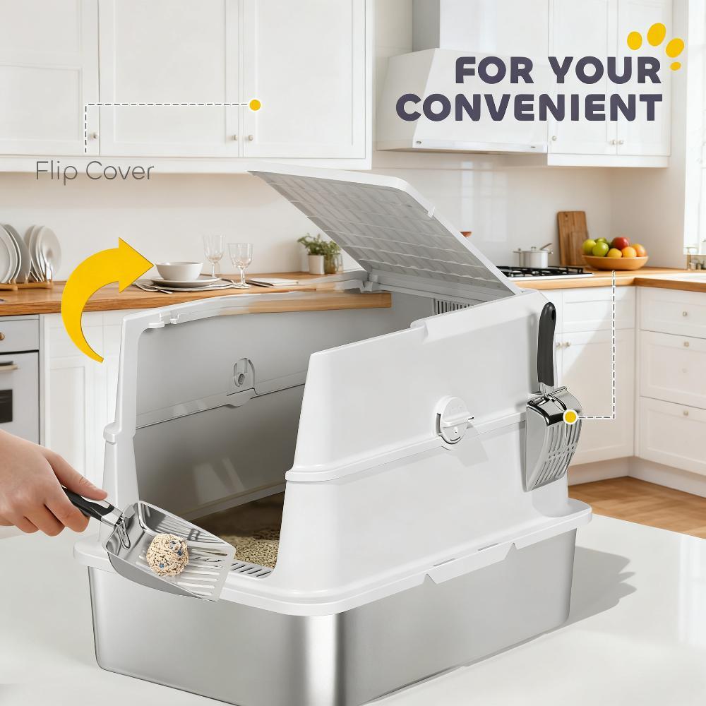 Cat Stainless Steel Cat Litter Box for Big Cats with Flip Cover