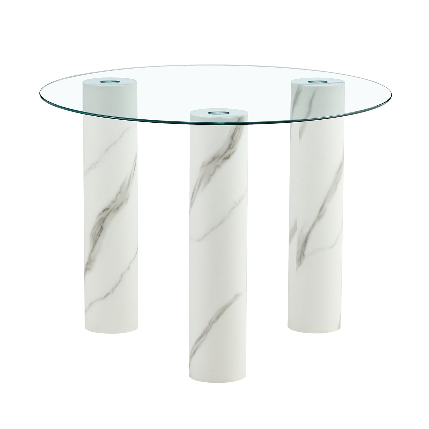Round Transparent Tempered Glass Dining Table with White MDF Legs for Kitchen or Living Room 40' x 40' x 29.4'