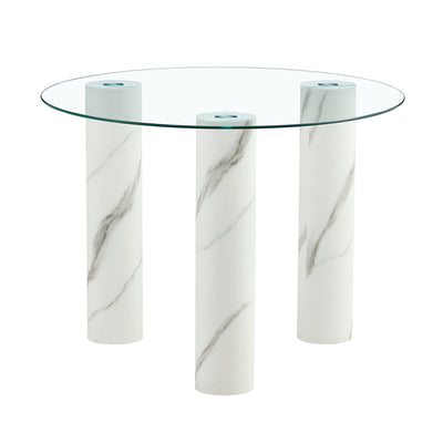 Round Transparent Tempered Glass Dining Table with White MDF Legs for Kitchen or Living Room 40' x 40' x 29.4'
