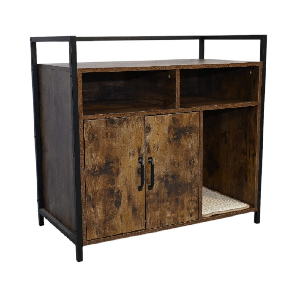 Rustic Brown Wooden Cat Litter Box Enclosure, Spacious Hidden Cat Litter Box with Scratching Mat Furniture for Bedroom, Bathroom, Living Room-31.9"x17.7"x31.4", 61 lbs