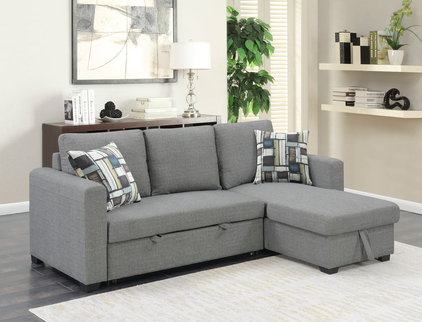 Gray Reversible Pop-Up Sleeper Sectional