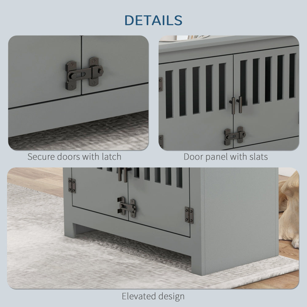 PawHut Large Elevated Dog Bowls with Storage Cabinet Containing Large 37L Capacity, Raised Dog Bowl Stand Pet Food Bowl Dog Feeding Station, Gray