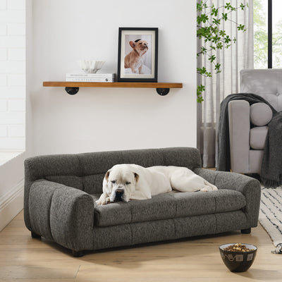 Soft and comfortable pet sofa with backrest and armrests, suitable for modern rectangular pet sofas for small and medium-sized dogs,-dark gray