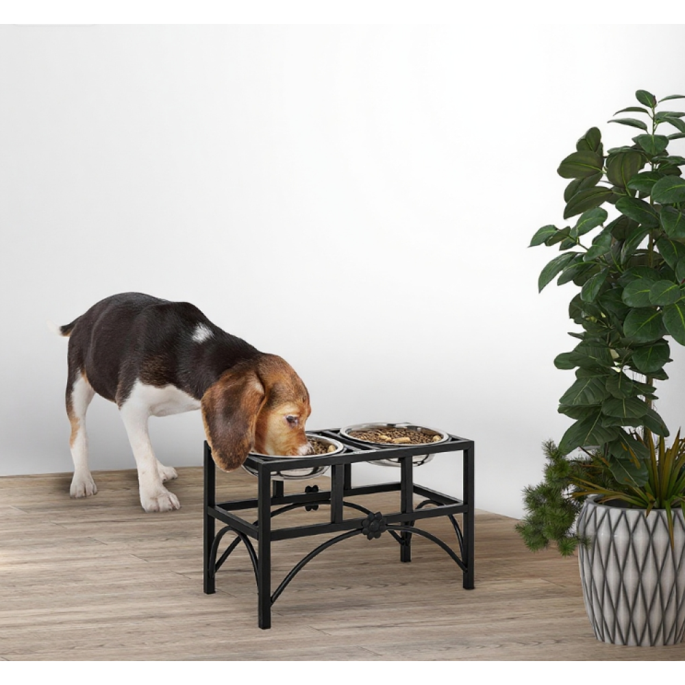 Double Stainless Steel Heavy Duty Dog Food Bowl Elevated Pet Feeding Station