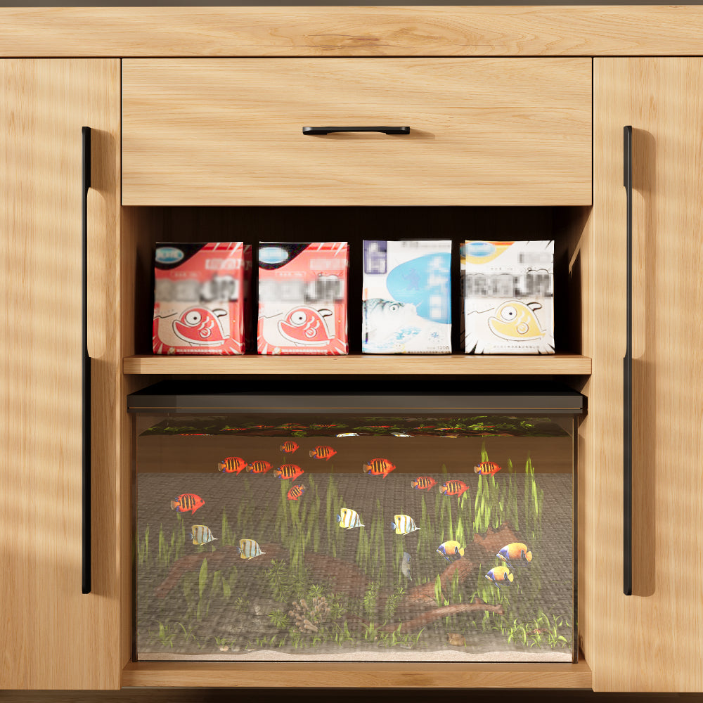 55-75  Gallon Fish Tank Stand with Power Outlets, Heavy Duty Aquarium Stand with 2 Cabinets and Storage Drawer for Fish Tank, Thickened Tabletop and Stand, Reptile Terrarium, 880LBS Capacity, Natural