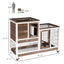 Wooden Rabbit Hutch Elevated Bunny Cage Indoor  with Enclosed Run with Wheels, Ramp, Removable Tray , Brown