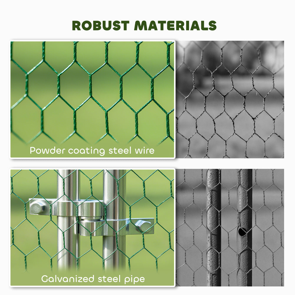 Metal Chicken Run w/ Waterproof & Anti-UV Cover, Feeding Door, Hanging Feeder