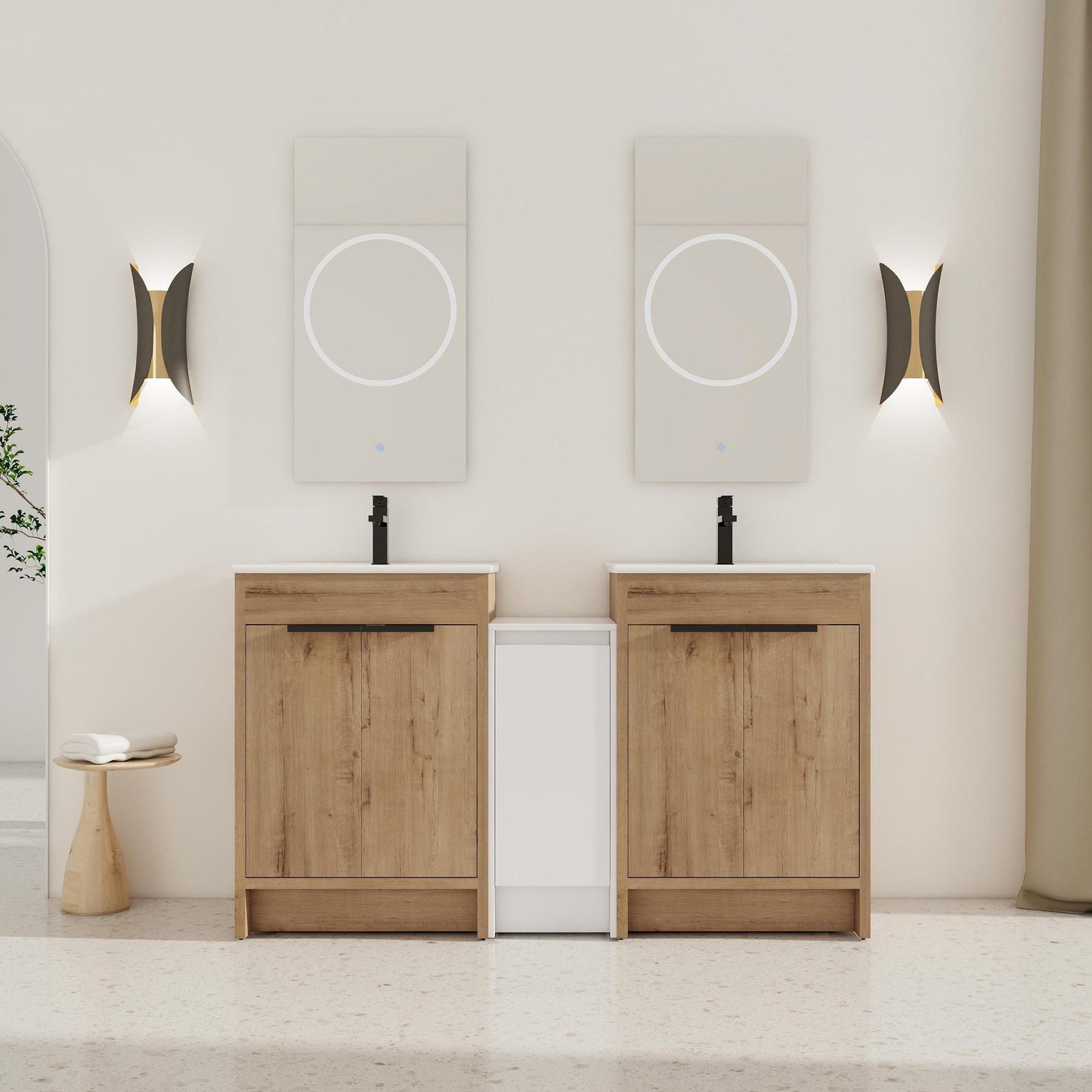 60 Inch Freestanding Bathroom Vanity with Ceramic Sink and Storage Cabinets, Soft Closing Door, 02424IMO*2+0312 Combination Cabinet, KD-Package