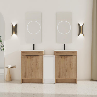 60 Inch Freestanding Bathroom Vanity with Ceramic Sink and Storage Cabinets, Soft Closing Door, 02424IMO*2+0312 Combination Cabinet, KD-Package
