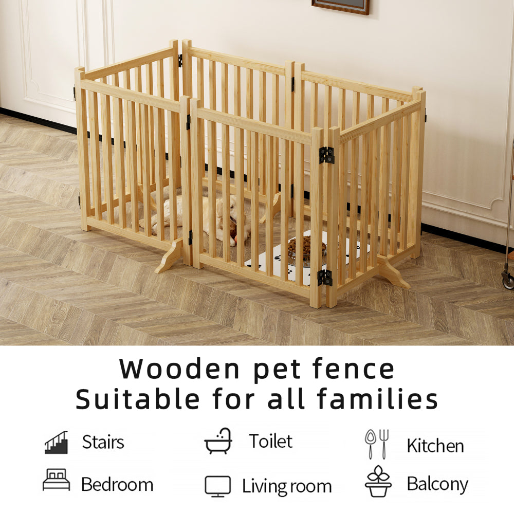 (6 Panel) Wooden Freestanding Dog Gates for The House,Dog Gates for Doorways, Stairs,Wood Dog Fences Indoor Pet Gate,Step Over Fence - 6 Panel 31"H