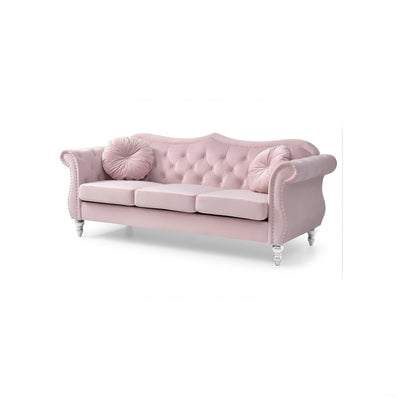 Hollywood Glam Sofa G0664A-S in Pink Velvet with Tufted Back and Arms