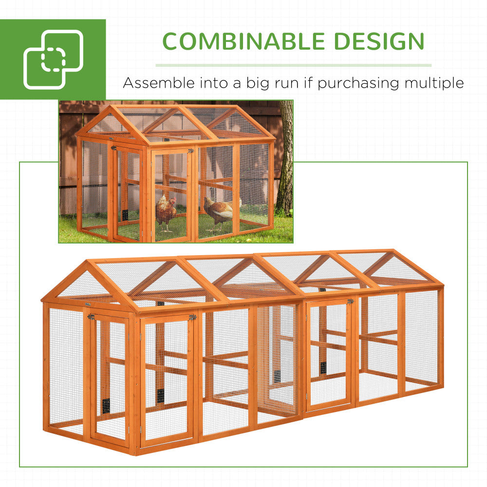 PawHut Chicken Run, Wooden Large Chicken Coop, Combinable Design with Perches & Doors for Outdoor, Backyard, Farm, 4.6' x 2.8', Orange