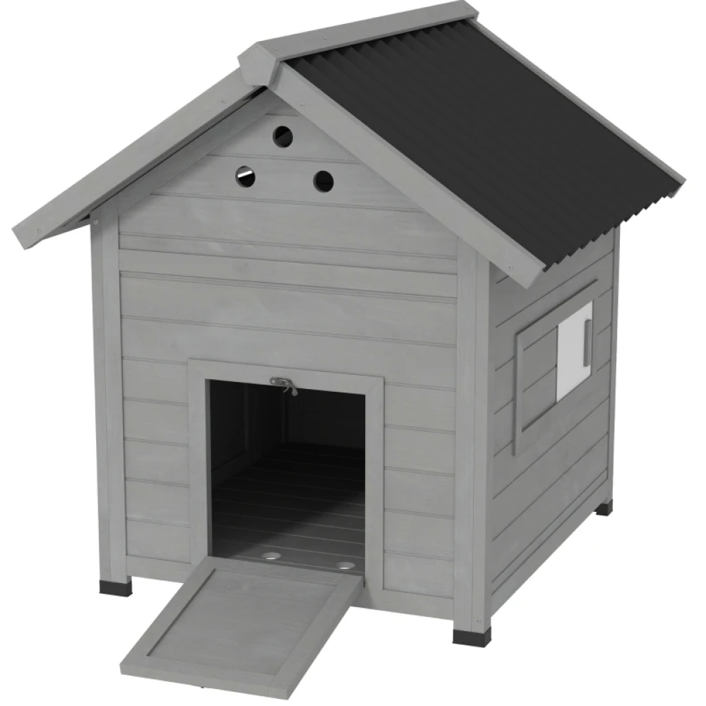 Wooden Pet House with Openable Roof & Double Doors, Light Gray