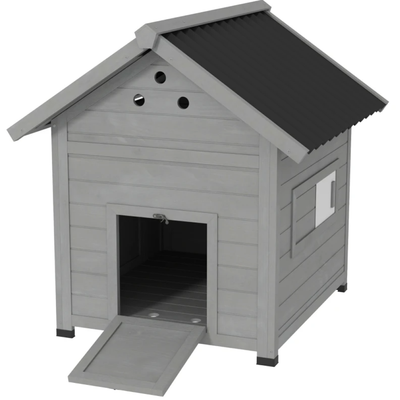Wooden Pet House with Openable Roof & Double Doors, Light Gray
