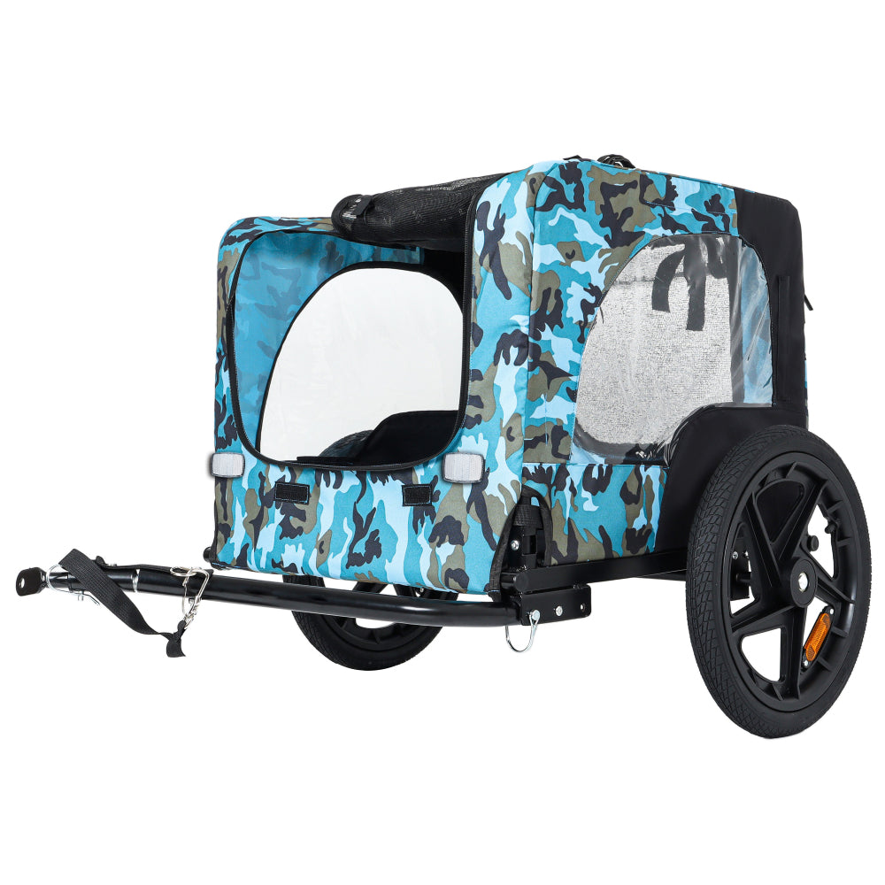 Outdoor Heavy Duty Collapsible Pet Bike Trailer with 16-Inch All-Terrain Wheels & Universal Hitch – Foldable Dog/Cargo Carrier Cart for Bicycles, blue+black