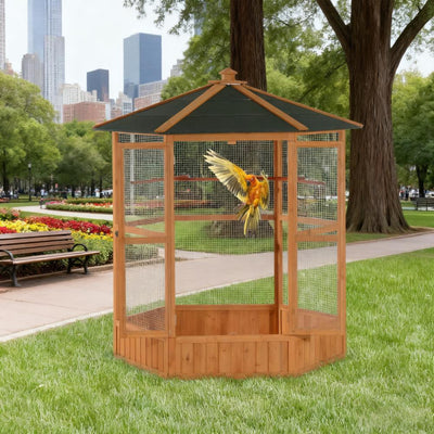 Bird Cage 69" Wooden Hexagonal Outdoor Aviary Flight Bird Cage