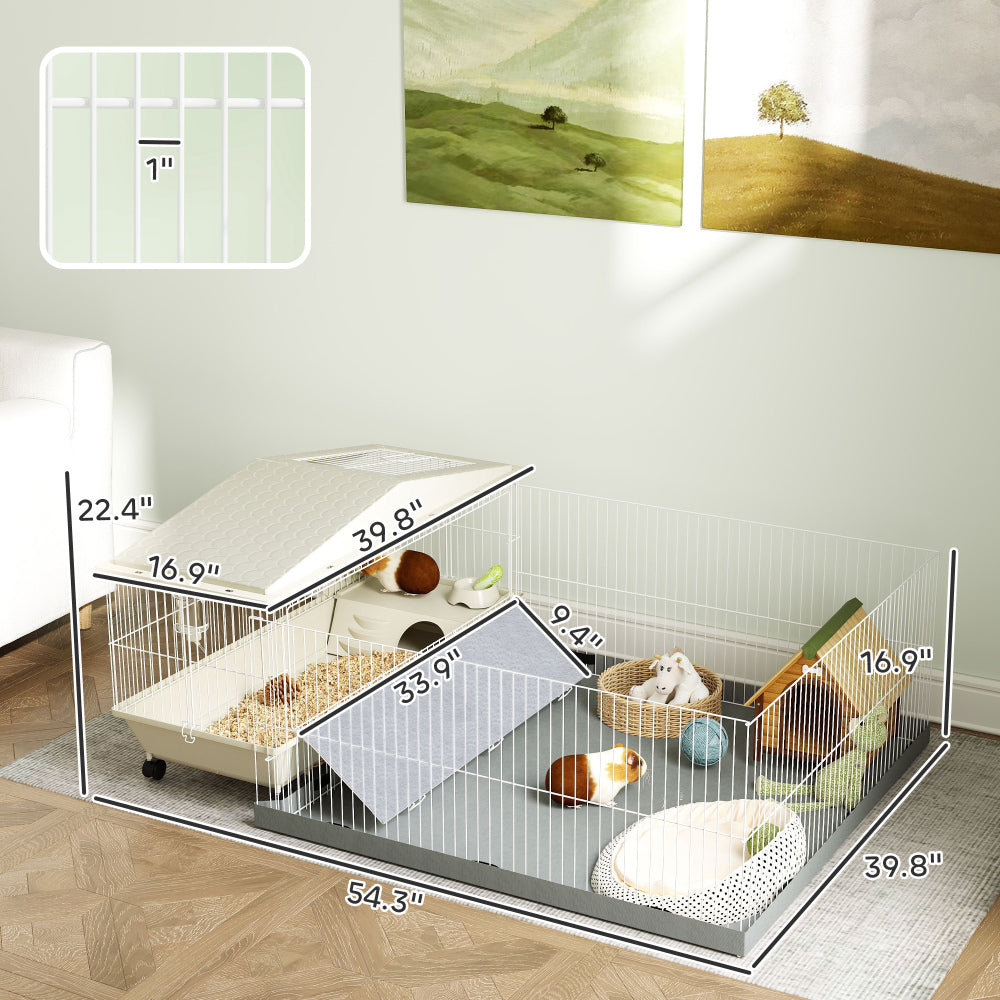 Small Animal Cage with Removable Pet Playpen,  with Waterproof Pad, Hay Feeder, Water Bottle, Food Dish