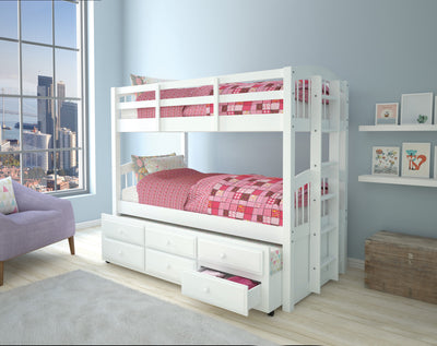 Micah White Finish Twin/Twin Bunk Bed W/Trundle & Storage