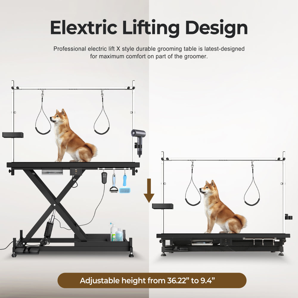 Update electric pet grooming table, 110V/220V professional groomer recommend super Deluxe electric pet grooming table, height adjust from 8 up to 36inch BLACK COLOR