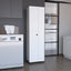 Broom Cabinet Double-Door Design with Inner Shelves and Side Hangers, White