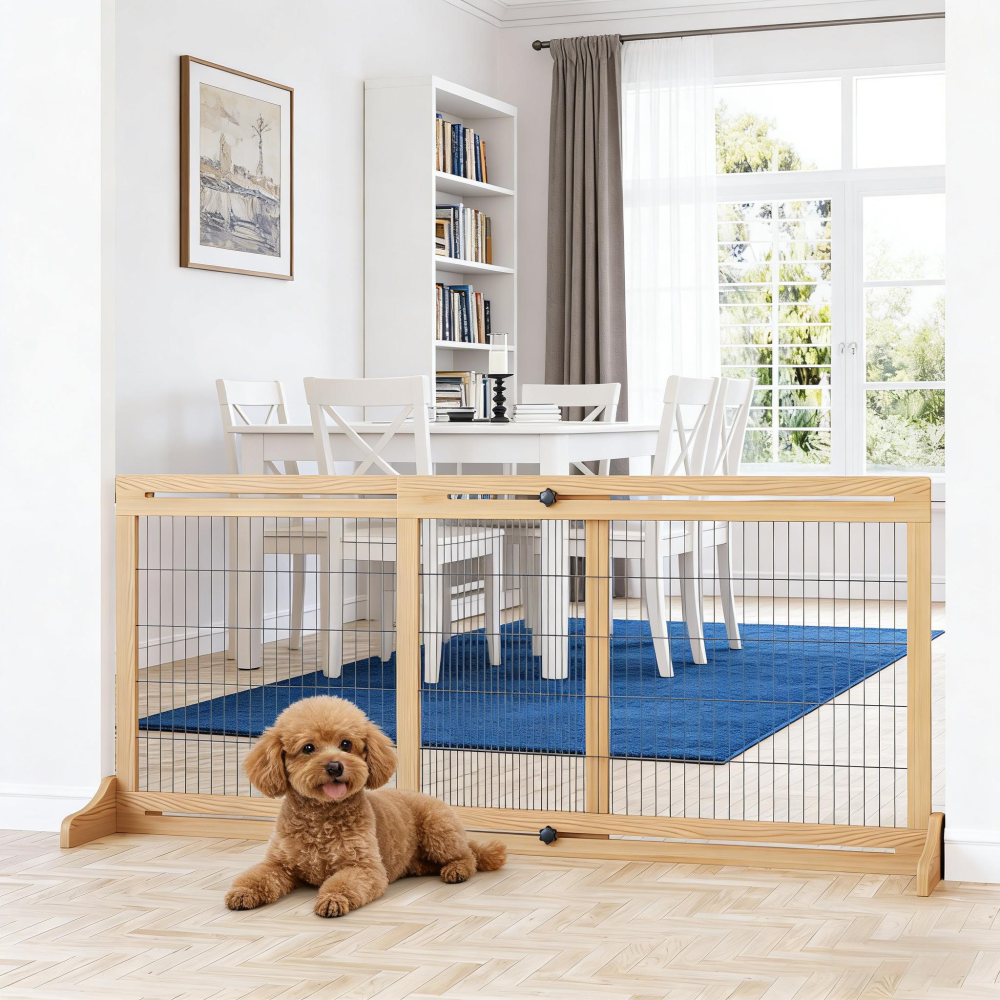 Wide Pet Gate,Wooden Pet Gate,Freestanding Pet Gate for Your Home