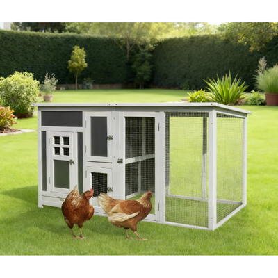 63" Pet  Wooden  Cage  Pen Backyard PC Roof ,with Run Box