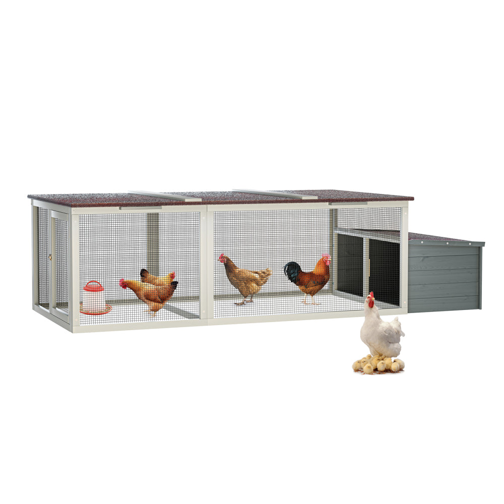 20.93ft² Large Wooden Chicken Coop Outdoor Hen House with Nesting Box & Weatherproof Asphalt Roof, Walk-in Poultry Cage with Secure Locks, Metal Mesh Run for Backyard Farm Use