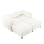 Stylish White Chenille 2-Seater Sofa with Ottoman Storage, Cylindrical Backrest and Armrests, Modern Fabric Loveseat