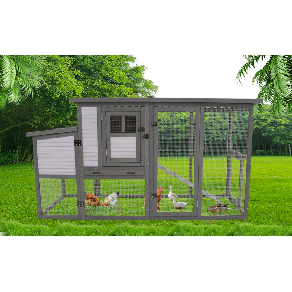 79"Large Chicken Coop with Upgraded Perches, Wooden Outdoor Chicken Cage with Large Nesting Box, Weatherproof Open Asphalt Roof &Removable Bottom, Duck House, Rabbit Hutch