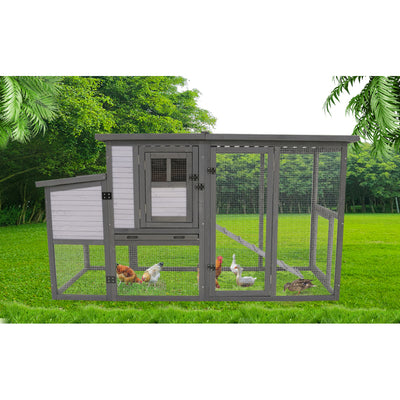 79"Large Chicken Coop with Upgraded Perches, Wooden Outdoor Chicken Cage with Large Nesting Box, Weatherproof Open Asphalt Roof &Removable Bottom, Duck House, Rabbit Hutch