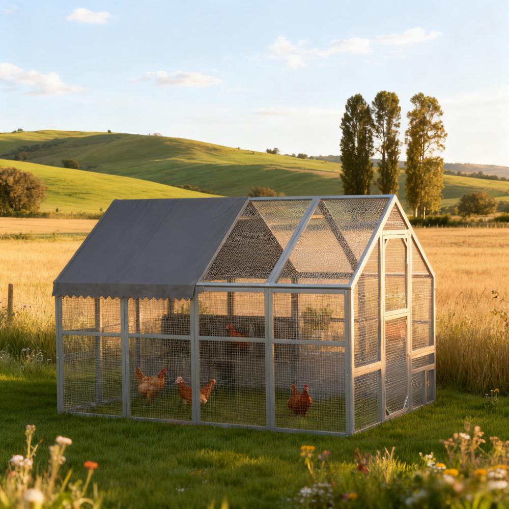 Gray  Large Chicken Coop for 8-12 Chickens with Water-Resistant and Anti-UV Cove ,Nesting Box