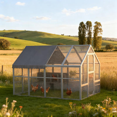 Gray  Large Chicken Coop for 8-12 Chickens with Water-Resistant and Anti-UV Cove ,Nesting Box