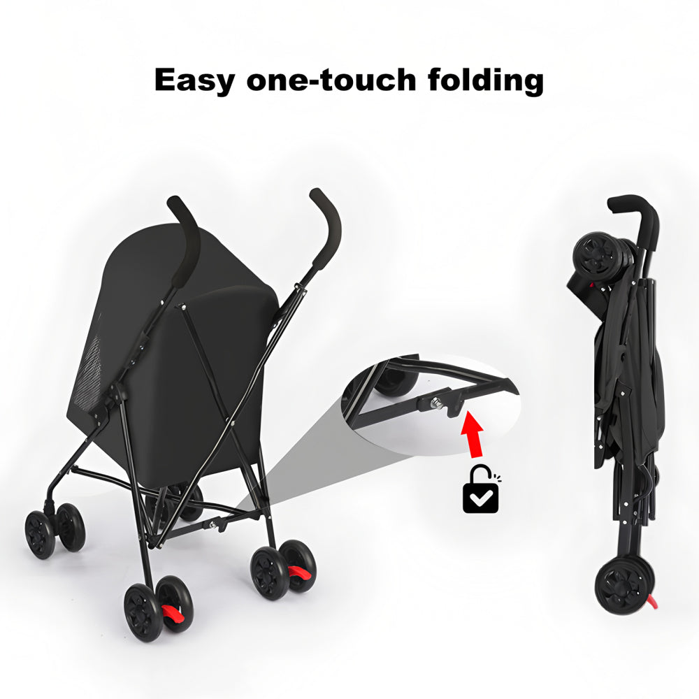 Pet Stroller for Small Dogs Cats with Mesh Ventilation, Lightweight Foldable Design, Cup Holder, Black