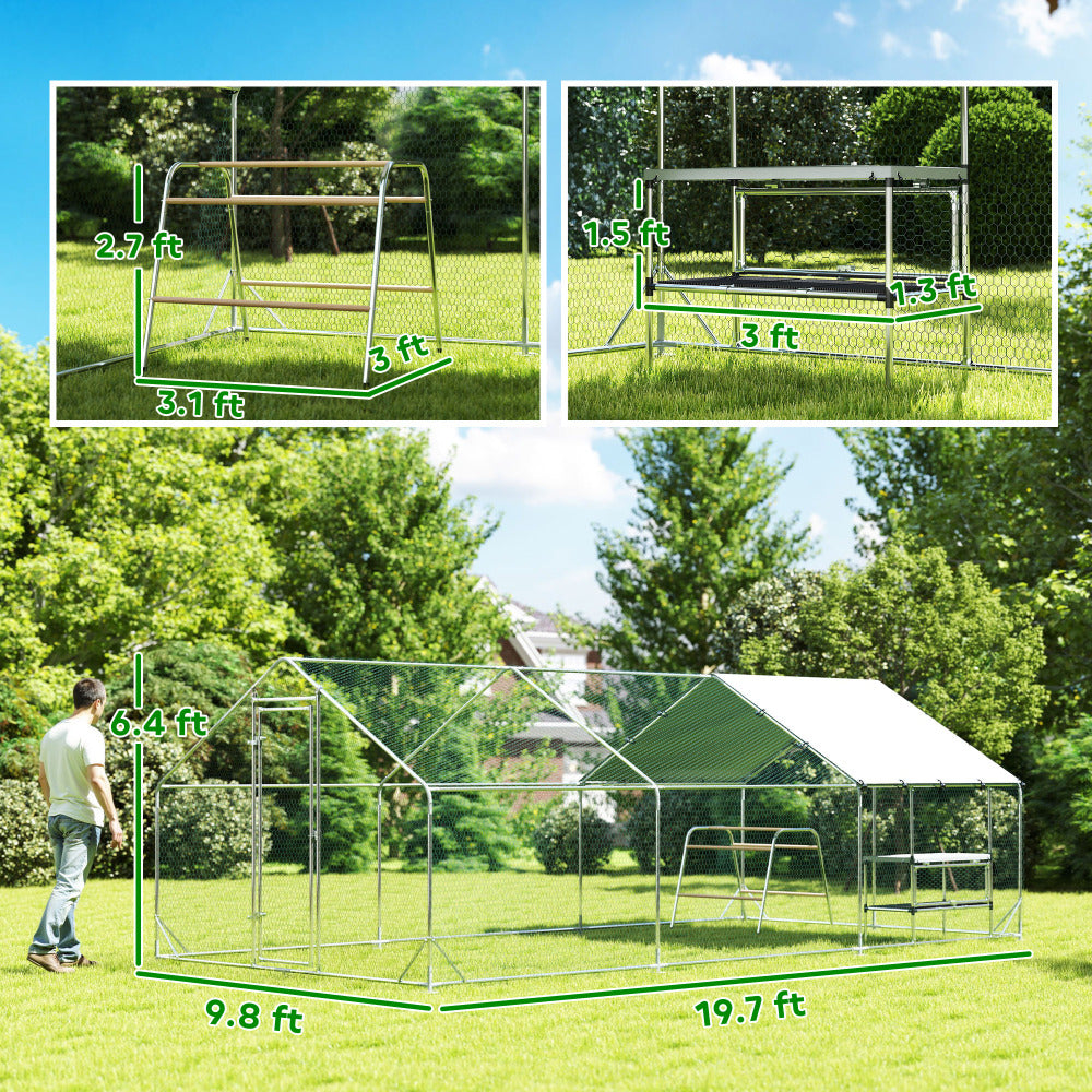 Chicken Coop,Large Metal Chicken Coop with Waterproof Cover