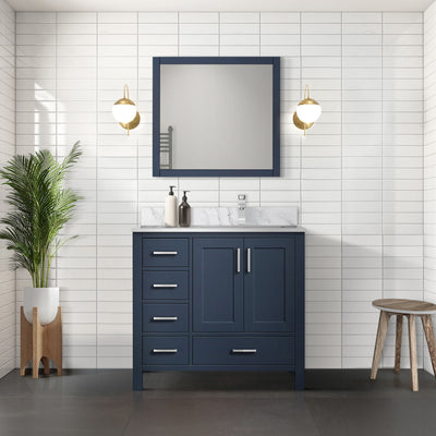 Navy Blue Bath Vanity 36 in. W x 22 in. D, Right Offset and 34 in. Mirrors