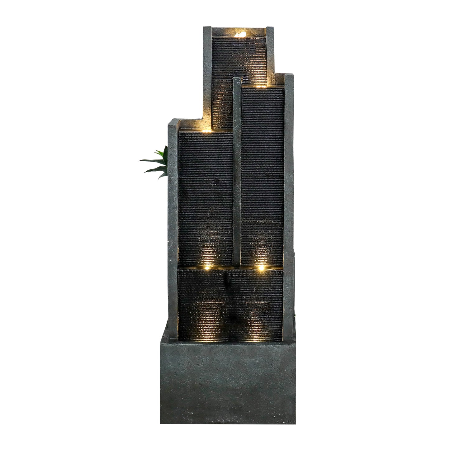 4-Tier Modern Cascading Indoor/Outdoor Fountains and Waterfalls with LED Lights - 50.7" High Larger Water Fountain for Garden, Patio, Yard, and Deck Decor - Relaxing Water Fountain Outdoor