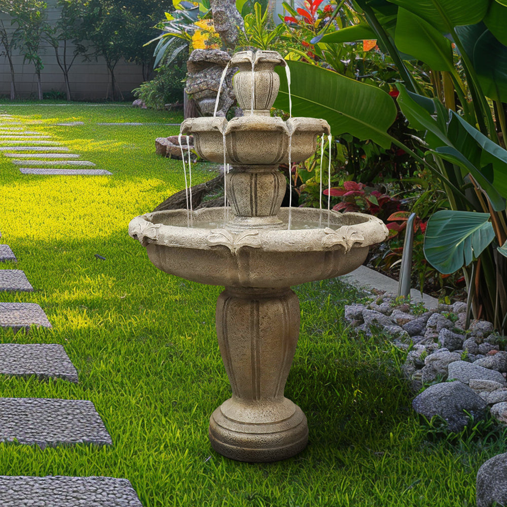 3-Tiers Concrete Outdoor Water Fountain Included Pump-48” H