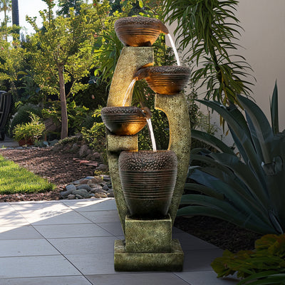 40"H Resin Tiered Fountain Outdoor Fountain with Warm LED light