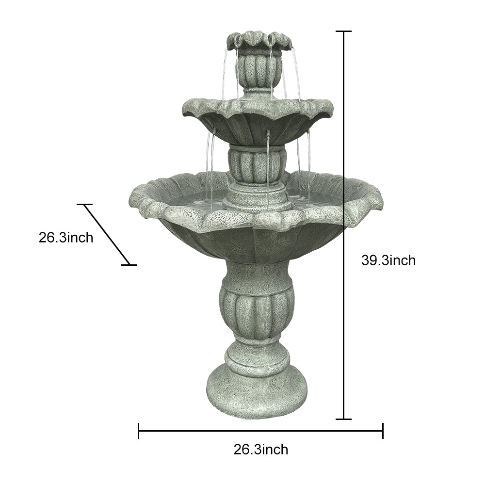 39.3”H Birdbath Garden Waterfall Fountain - 3-Tiered Pagoda Zen Modern Outdoor Floor Standing Fountain with Pump for Backyard,Deck,Lawn, Porch（Pump cord long 9.83ft）