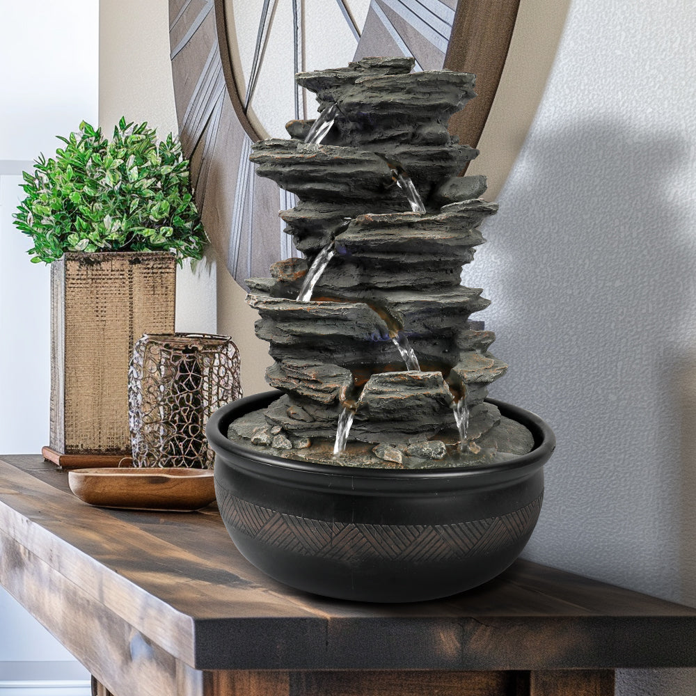 6-Tiered Resin Stacked Rock Indoor Tabletop Fountain-15.7"H