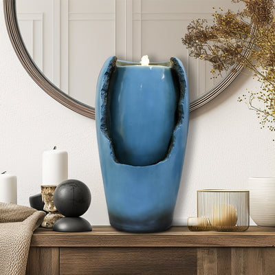 Vase Indoor Tabletop Fountain with LED Light-17.9"H
