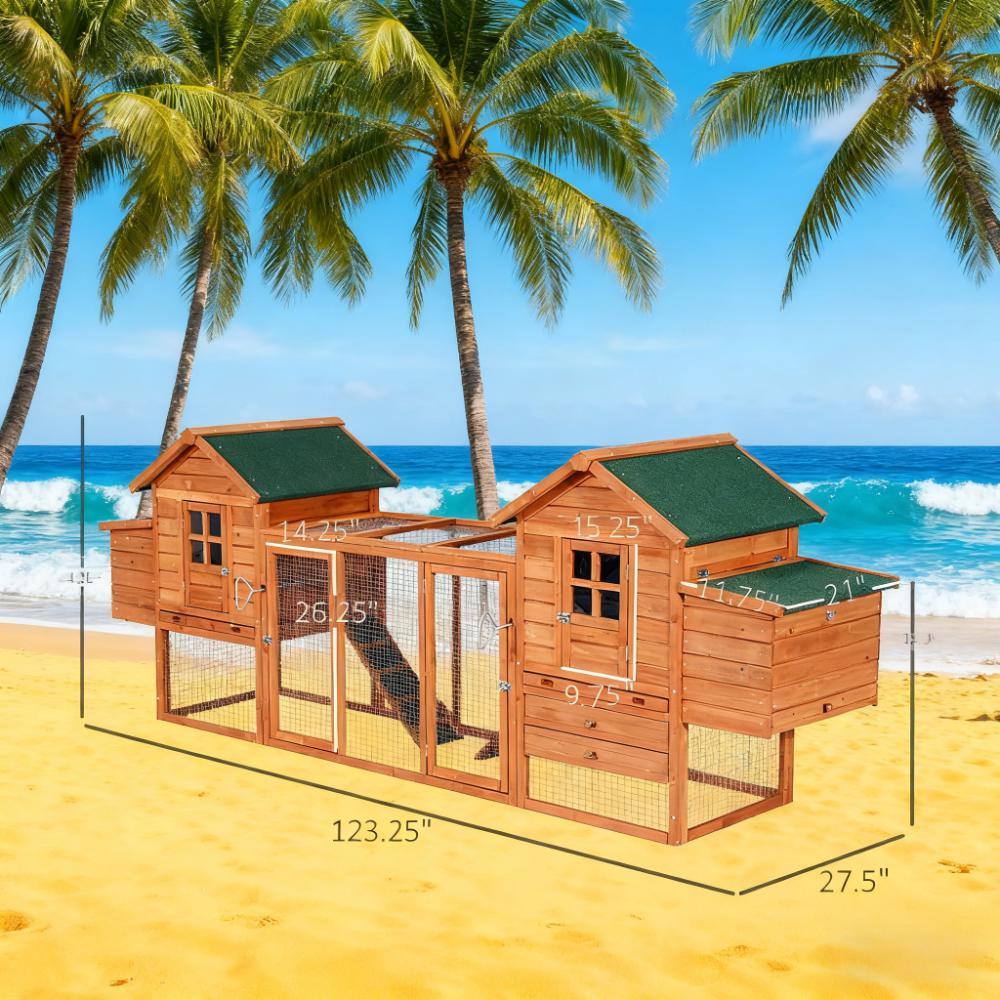 Chicken coop 124" Dual Chicken Coop Wooden Large Chicken House Rabbit Hutch Hen Poultry Cage Backyard