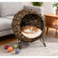 Elevated Hand-woven Braided Banana Leaf Kitten House Condo with Cushion,Weaved Cat Bed