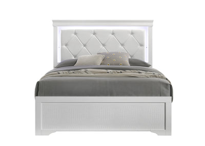 Blaze Upholstered Modern Style Queen Bed Made with LED Headboard & Wood in White